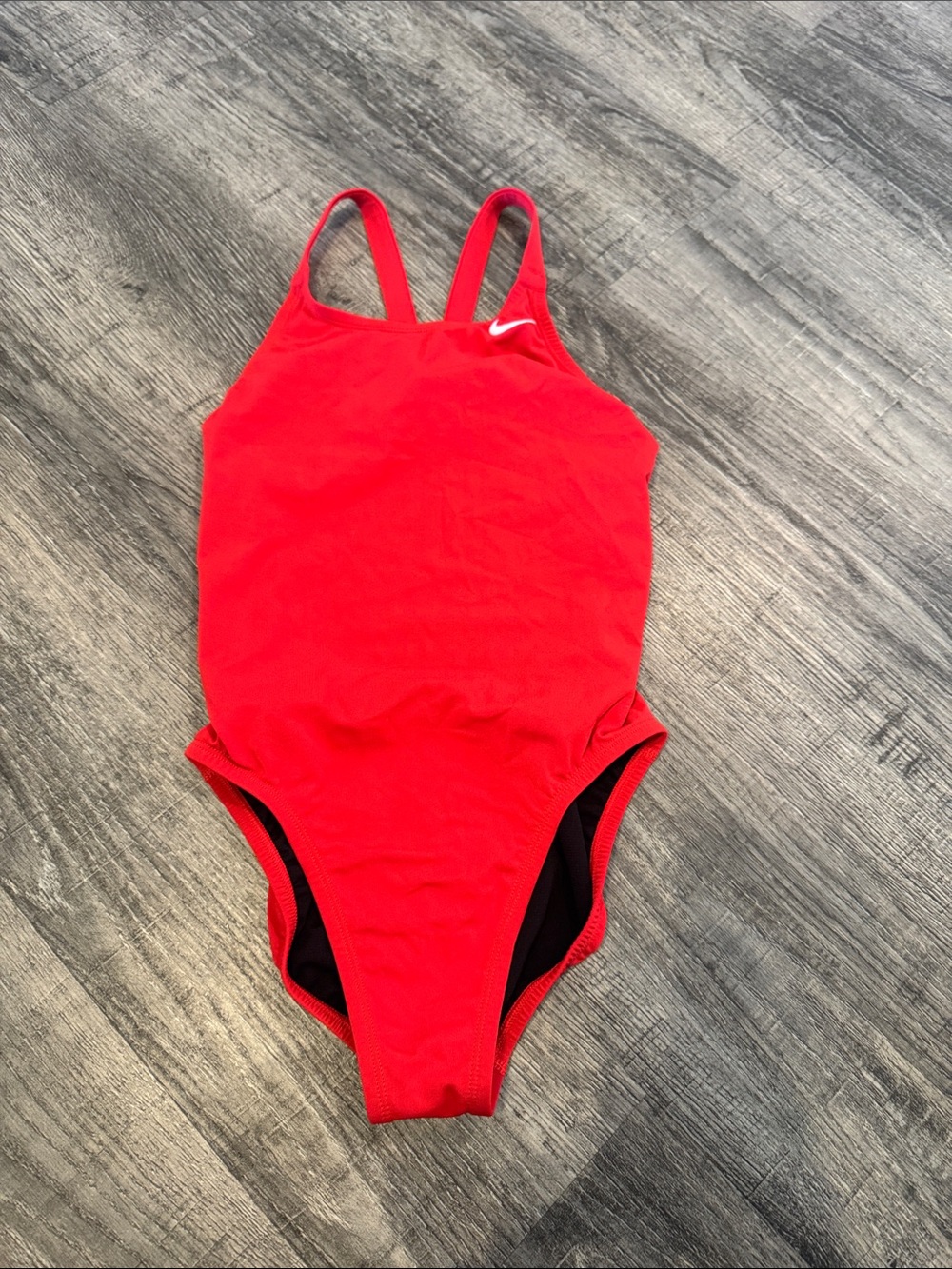 Nike Girls Bright Red One-Piece Swimsuit with White Swoosh